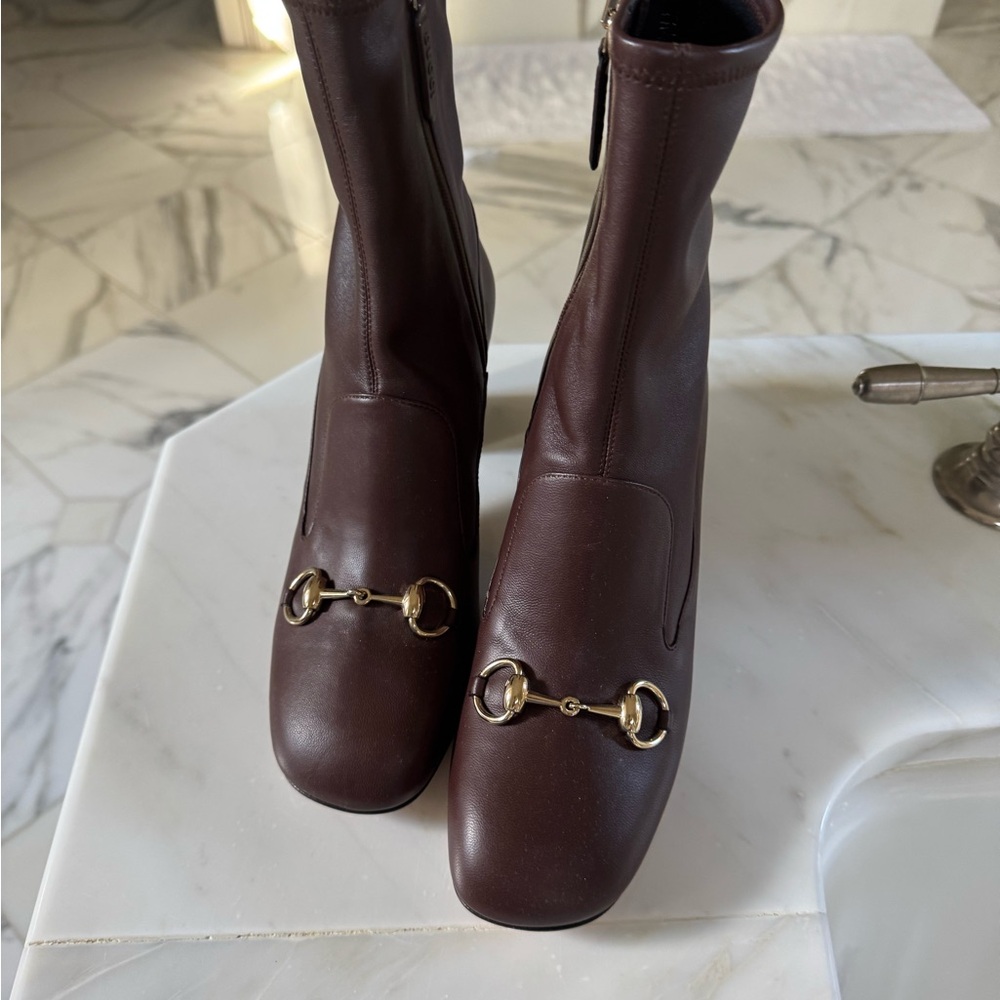 Gucci Lady Leather Bit Bootie. Dark Brown Loafer Bootie with Horsebit NEVER WORN